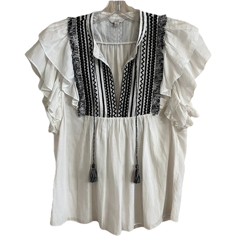Joie Ruffle Sleeve Top Women's S White Coastal Chic Lightweight Cotton‎ Blend